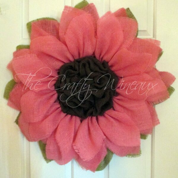 Free Shipping! Light Pink Burlap Sunflower Wreath, Sunflower Door ...